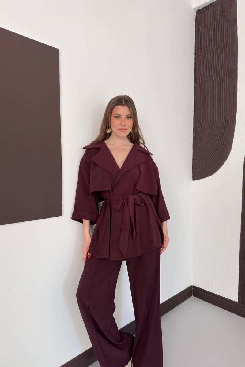 ONE COLOR LACING WAIST SHIRT + TROUSERS WOMAN SET BURGUNDY/VISHNJE - 5