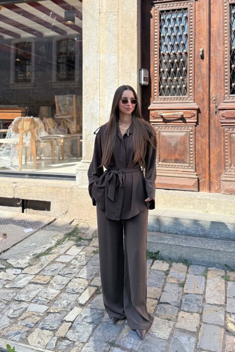 SET KEMISHE+PANTALLONA PER FEMRA NE NGJYRE KAFE TE ERRET - KLAUDIO FASHION