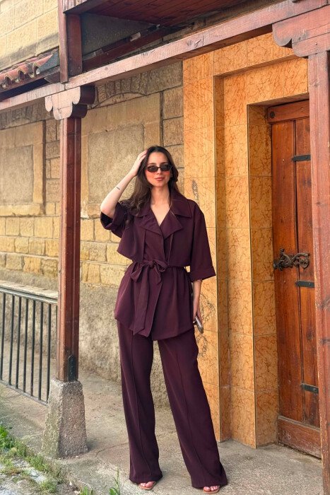 ONE COLOR LACING WAIST SHIRT + TROUSERS WOMAN SET DARK BURGUNDY/VISHNJE E ERRET - 1