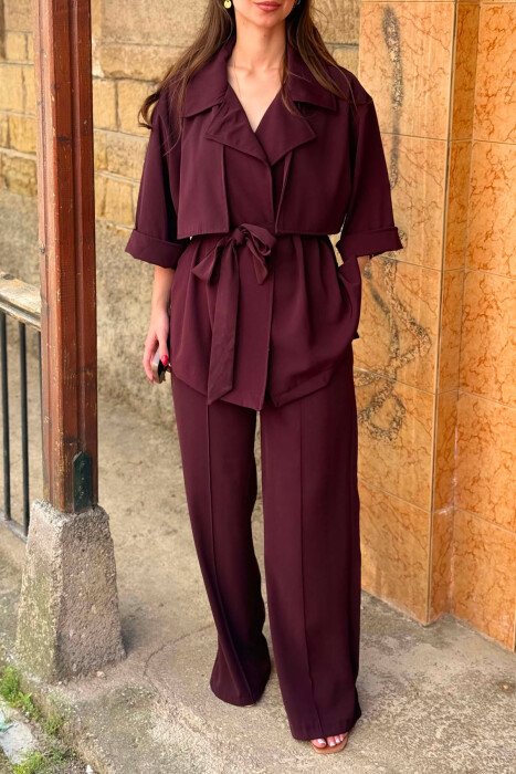 ONE COLOR LACING WAIST SHIRT + TROUSERS WOMAN SET DARK BURGUNDY/VISHNJE E ERRET - 2