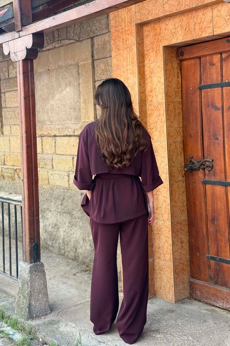 ONE COLOR LACING WAIST SHIRT + TROUSERS WOMAN SET DARK BURGUNDY/VISHNJE E ERRET - 3