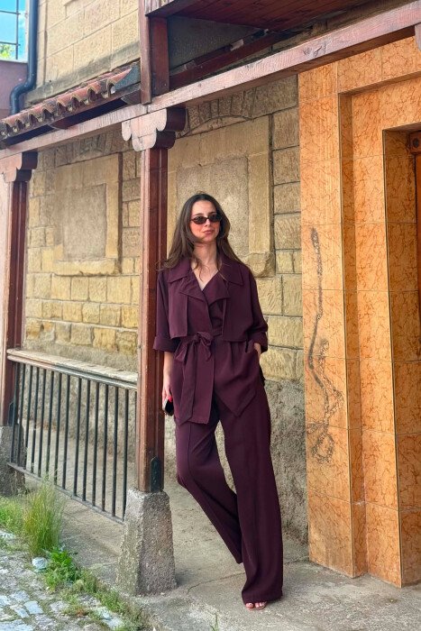 ONE COLOR LACING WAIST SHIRT + TROUSERS WOMAN SET DARK BURGUNDY/VISHNJE E ERRET - 4