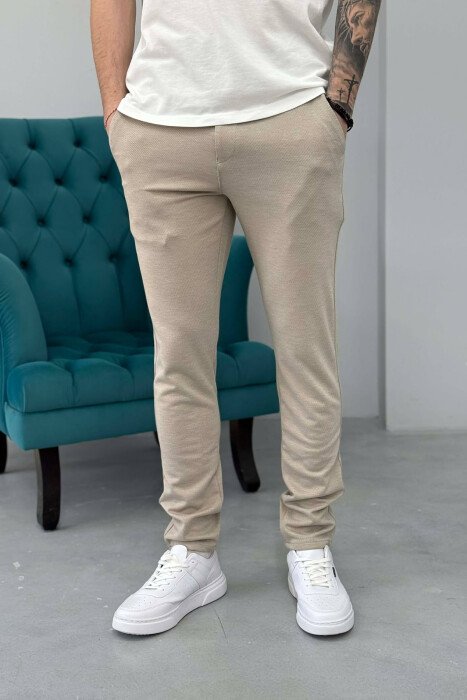 ONE COLOR LACING WAIST SIMPLE MEN PANTS BEIGE/BEZHE - KLAUDIO FASHION