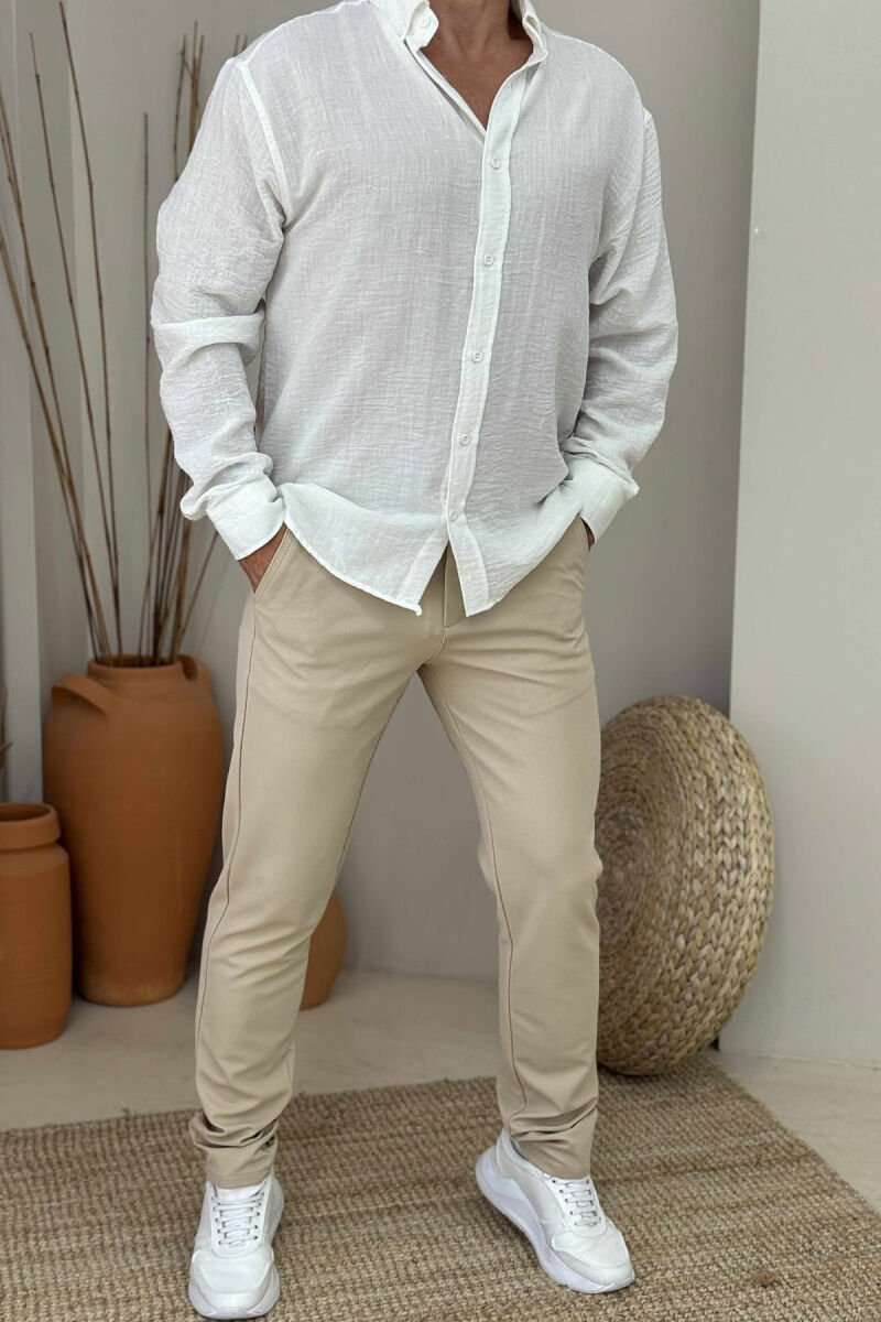 ONE COLOR LACING WAIST SIMPLE MEN PANTS CREAM/KREM - 1