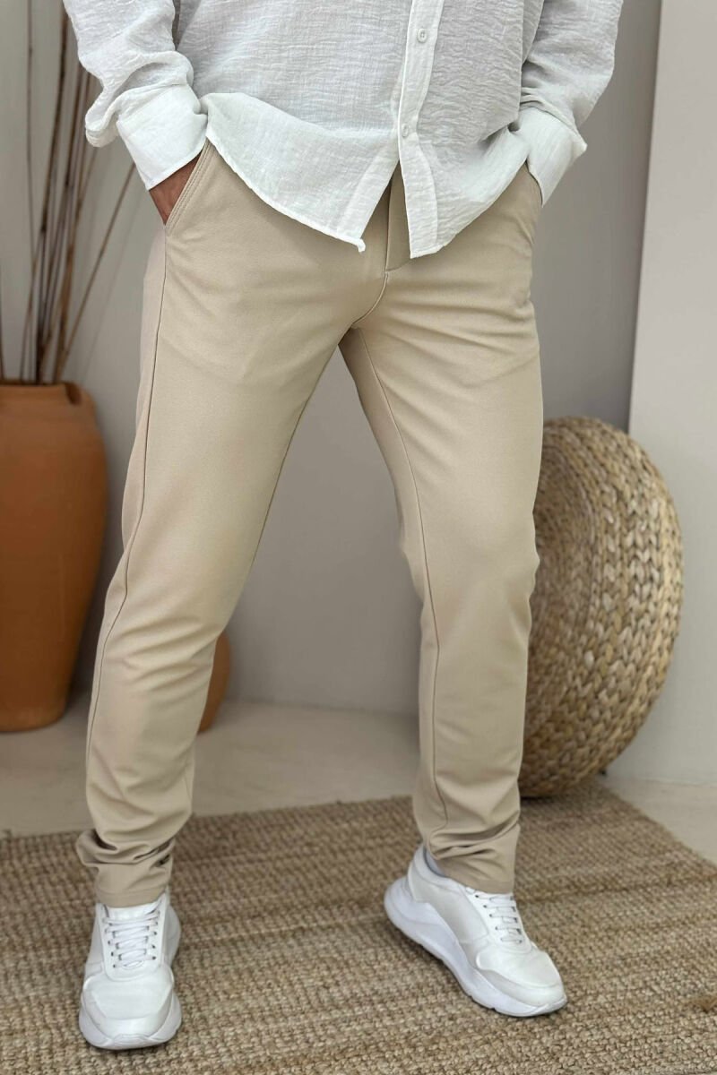 ONE COLOR LACING WAIST SIMPLE MEN PANTS CREAM/KREM - 3