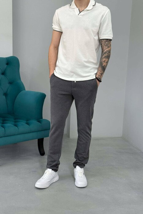 ONE COLOR LACING WAIST SIMPLE MEN PANTS DARK GREY/GEE - 2