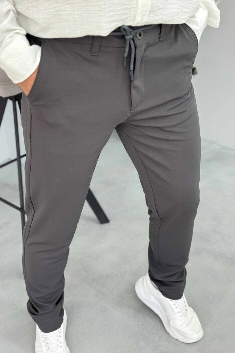 ONE COLOR LACING WAIST SIMPLE MEN PANTS DARK GREY/GEE - 3