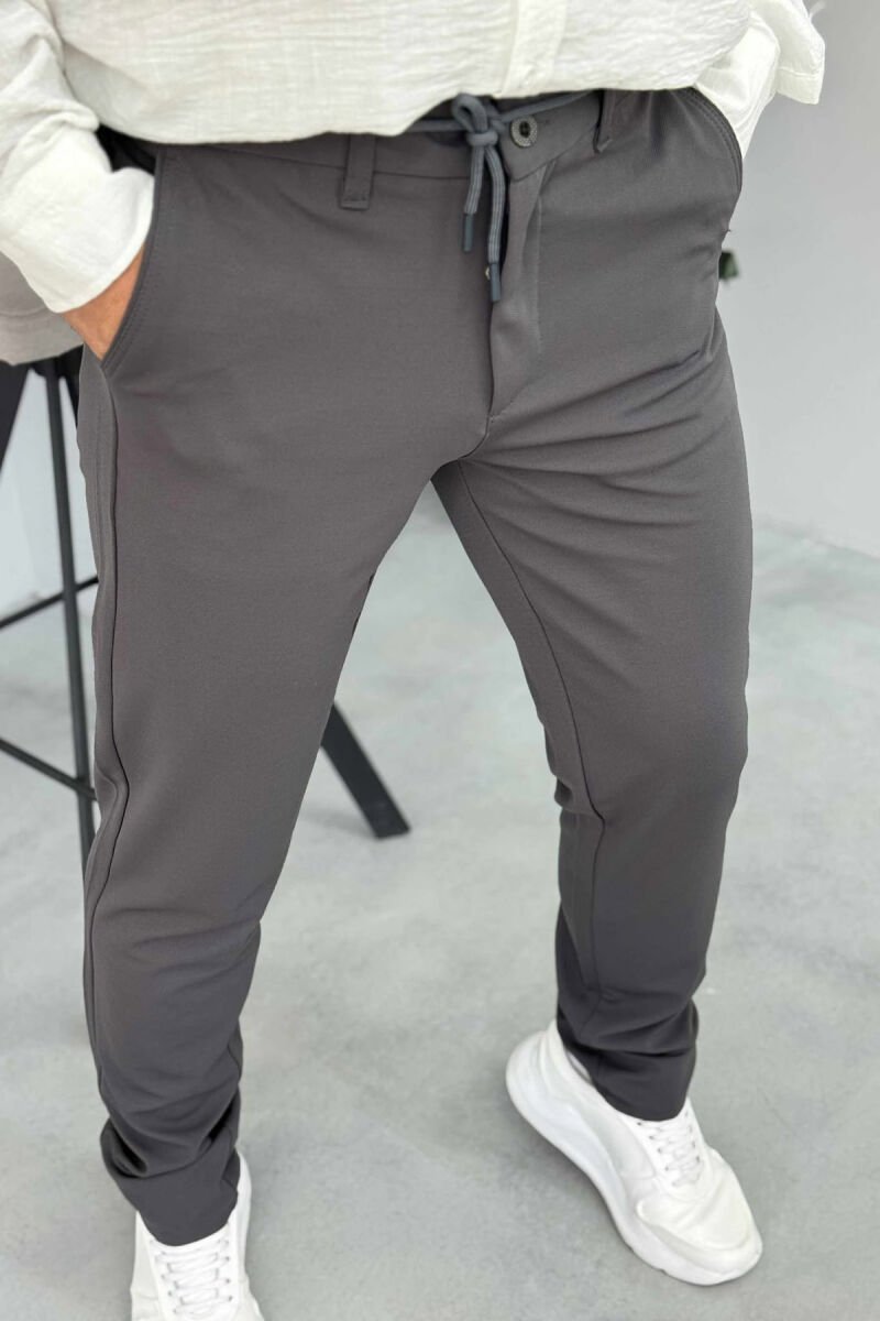ONE COLOR LACING WAIST SIMPLE MEN PANTS DARK GREY/GEE - 3