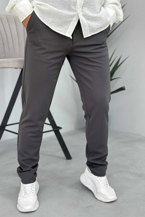 ONE COLOR LACING WAIST SIMPLE MEN PANTS DARK GREY/GEE - 4