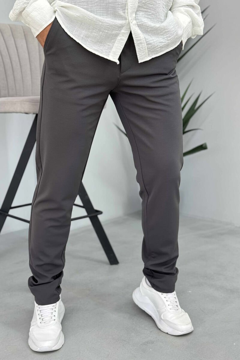 ONE COLOR LACING WAIST SIMPLE MEN PANTS DARK GREY/GEE - 4