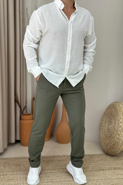 ONE COLOR LACING WAIST SIMPLE MEN PANTS GREEN/JESHILE 