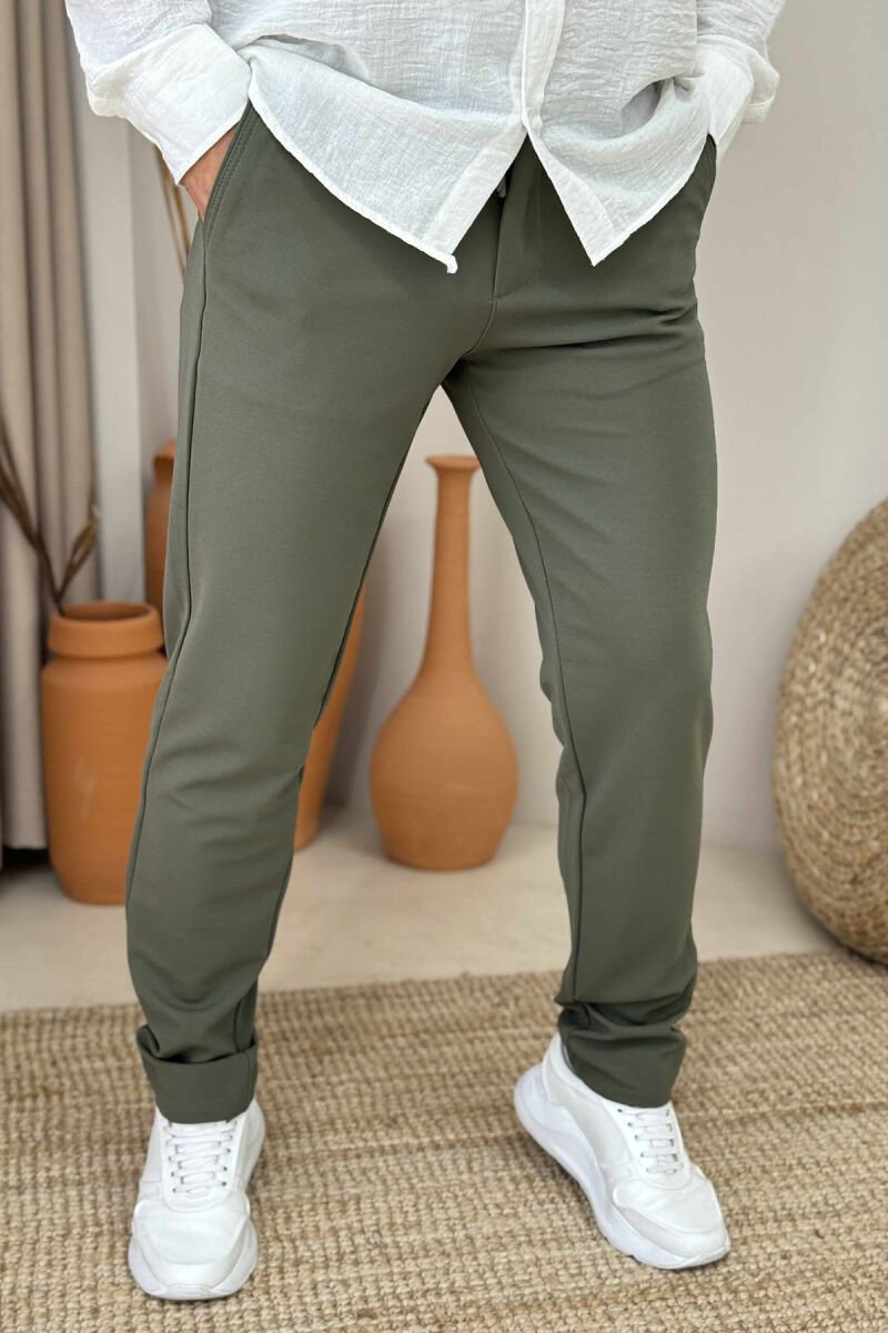 ONE COLOR LACING WAIST SIMPLE MEN PANTS GREEN/JESHILE - 3