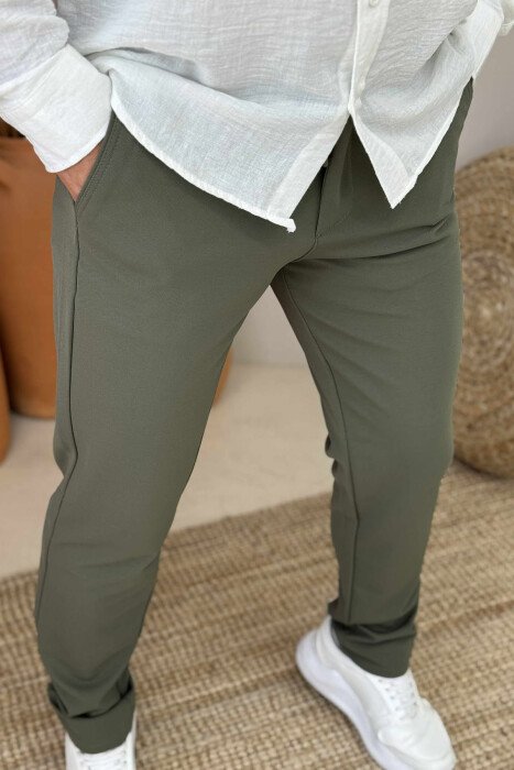 ONE COLOR LACING WAIST SIMPLE MEN PANTS GREEN/JESHILE - 5