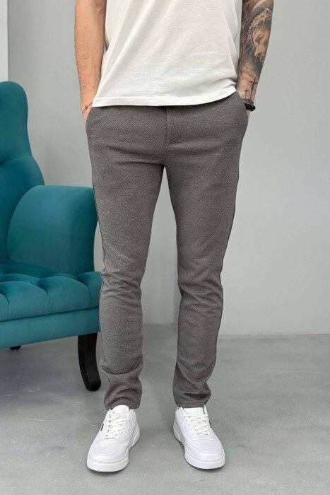 PANTALLONA NJE NGJYRESHE TE THJESHTA ME LIDHESE NE BEL PER MESHKUJ NE NGJYRE GRI - KLAUDIO FASHION