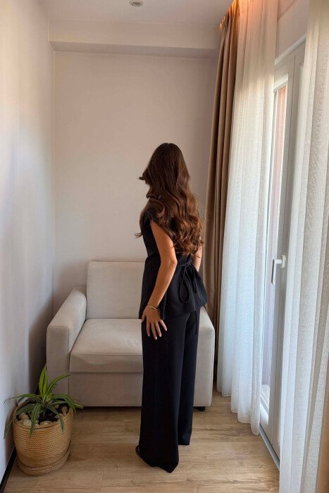 ONE COLOR LACING WAIST VEST + TROUSERS WOMAN SET BLACK/ E ZEZE - 5