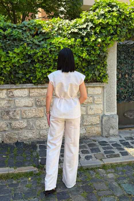 ONE COLOR LACING WAIST VEST + TROUSERS WOMAN SET CREAM/KREM - 2