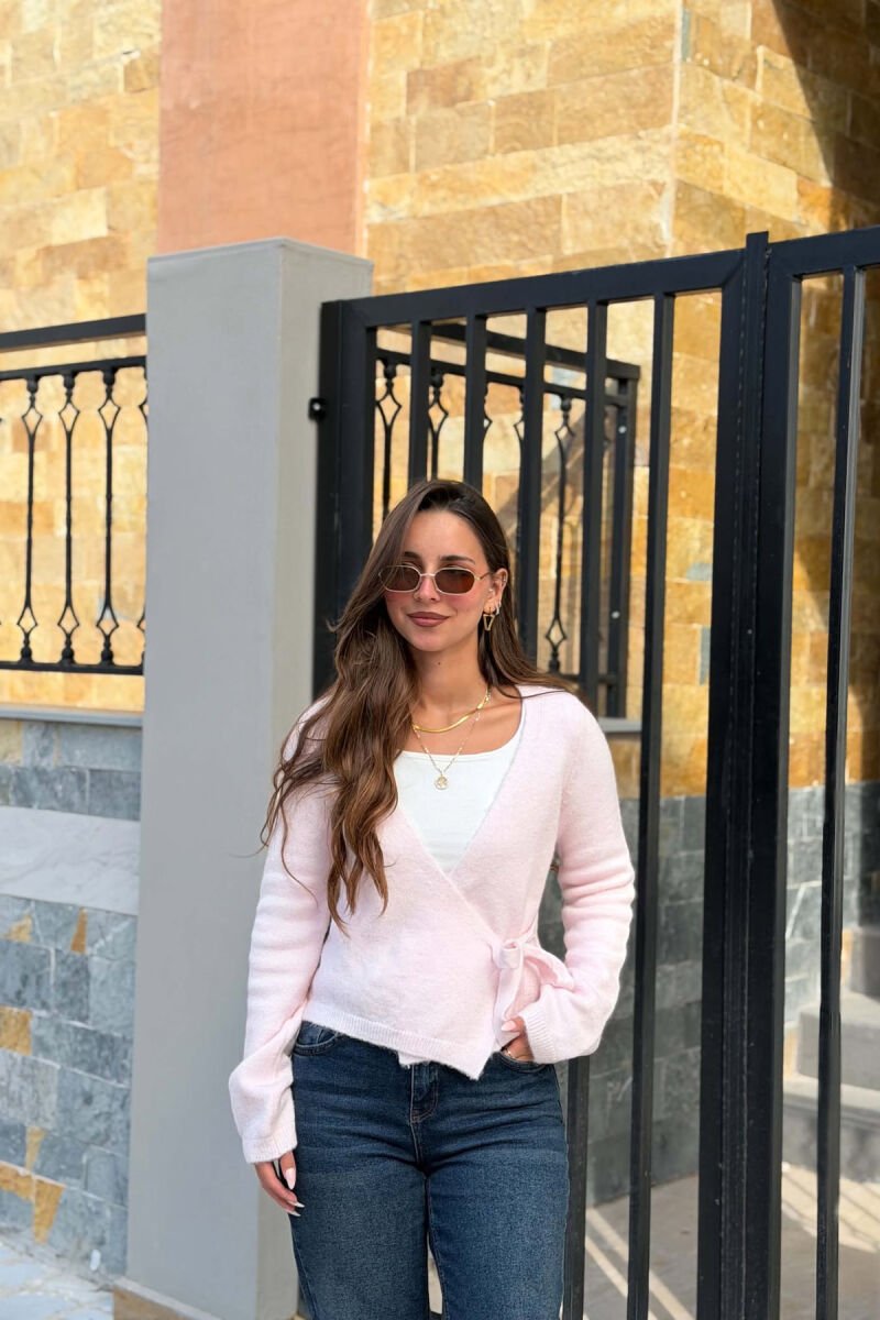 ONE COLOR LACING WAIST WOMAN CARDIGAN PINK/ROZE - 1