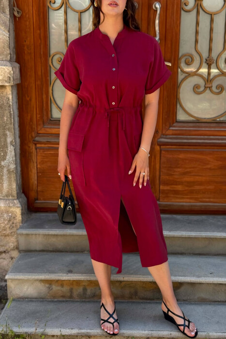 ONE COLOR LACING WAIST WOMAN DRESS BURGUNDY/VISHNJE - 2