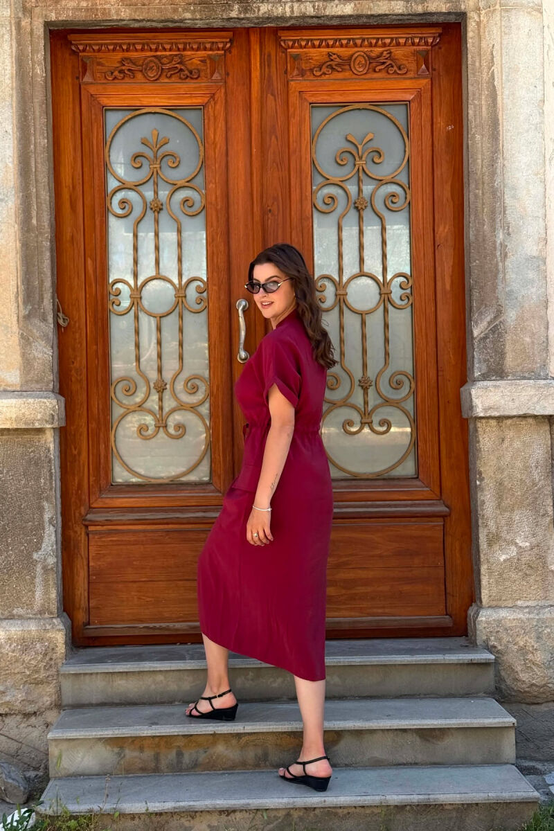 ONE COLOR LACING WAIST WOMAN DRESS BURGUNDY/VISHNJE - 5