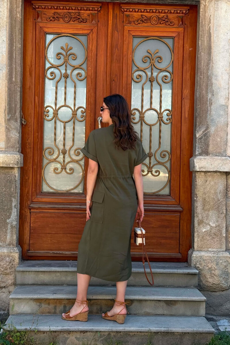 ONE COLOR LACING WAIST WOMAN DRESS GREEN/JESHILE - 4