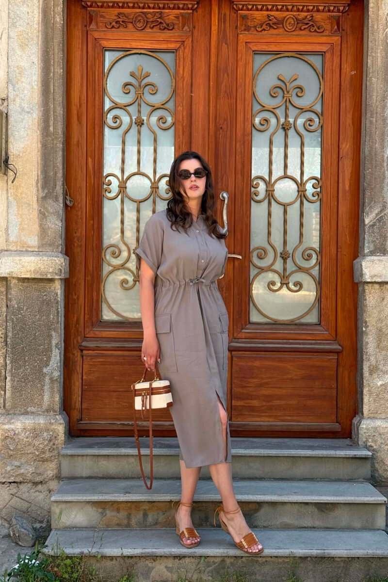 ONE COLOR LACING WAIST WOMAN DRESS GREY/GRI - 3