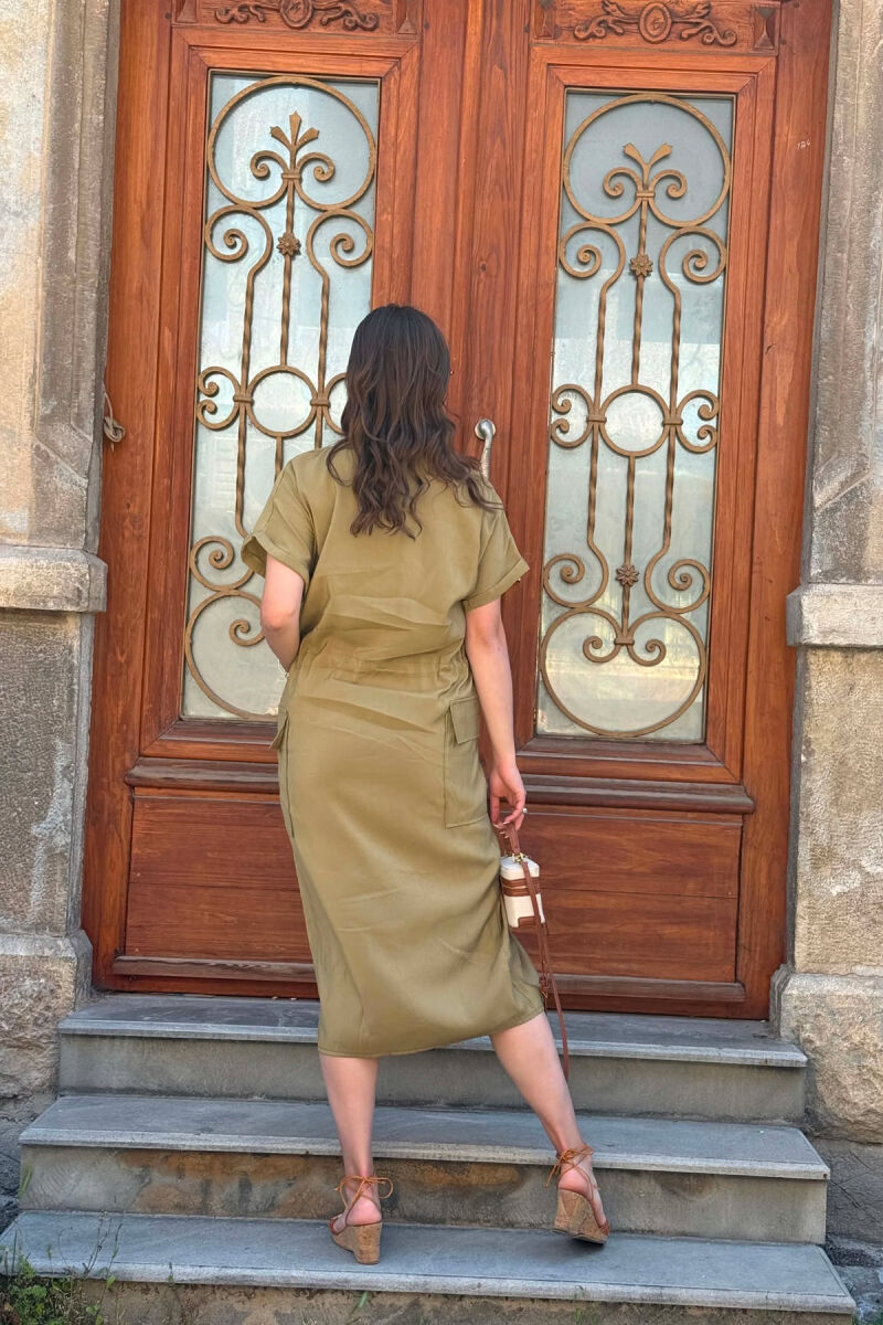 ONE COLOR LACING WAIST WOMAN DRESS OLIVE/ULLI - 5