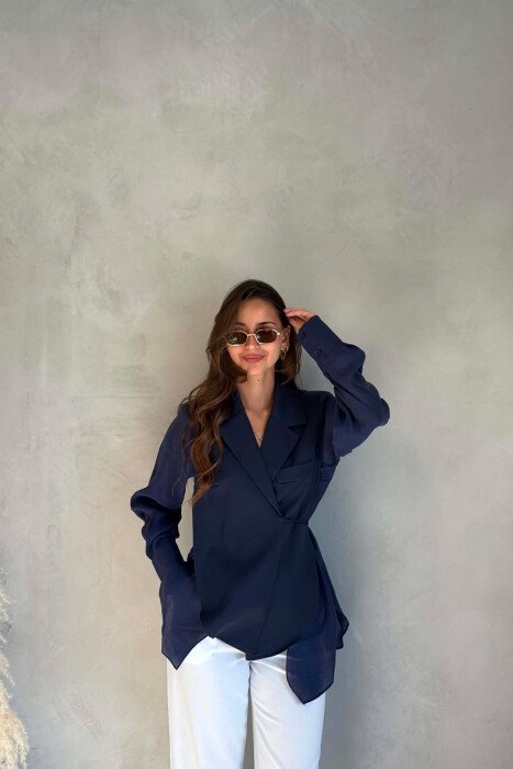 ONE COLOR LACING WAIST WOMAN JACKET BLUE/BLU - KLAUDIO FASHION