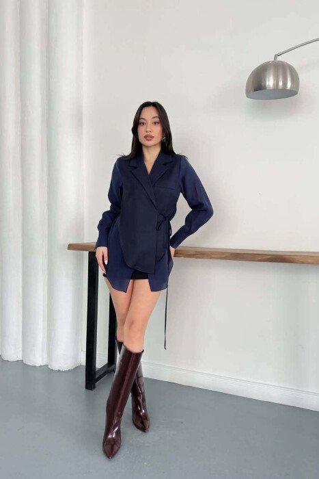 ONE COLOR LACING WAIST WOMAN JACKET BLUE/BLU - 3