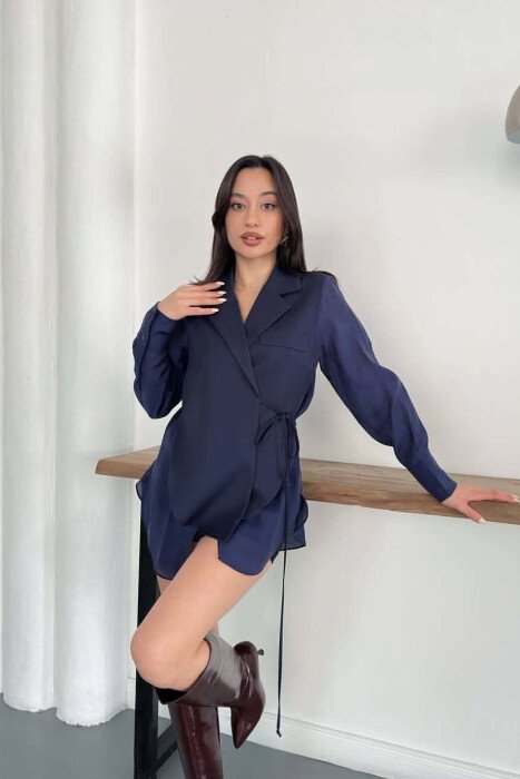 ONE COLOR LACING WAIST WOMAN JACKET BLUE/BLU - 5