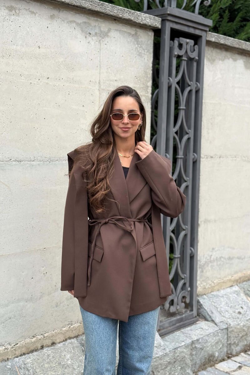ONE COLOR LACING WAIST WOMAN JACKET BROWN/KAFE - 1