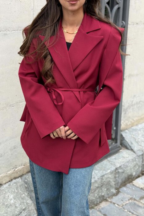 ONE COLOR LACING WAIST WOMAN JACKET BURGUNDY/VISHNJE - 3