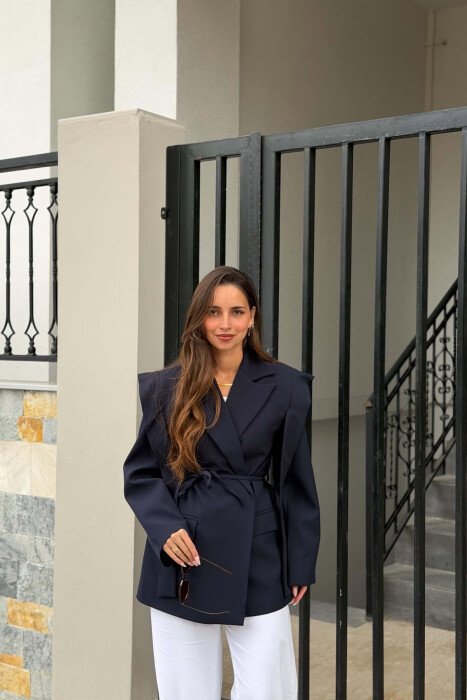 ONE COLOR LACING WAIST WOMAN JACKET DARK BLUE/BEE 