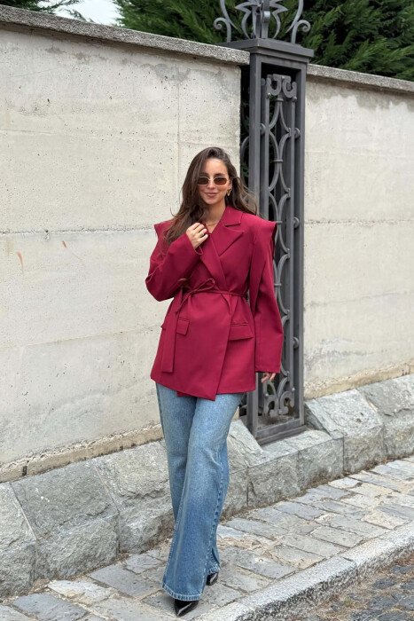 ONE COLOR LACING WAIST WOMAN JACKET DARK BURGUNDY/VISHNJE E ERRET - 3