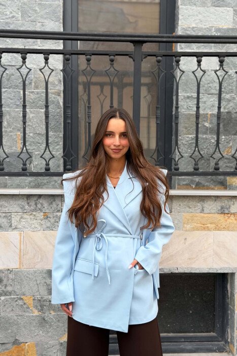ONE COLOR LACING WAIST WOMAN JACKET LIGHTBLUE/BZ 