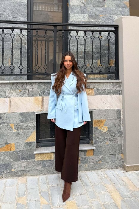 ONE COLOR LACING WAIST WOMAN JACKET LIGHTBLUE/BZ - 4