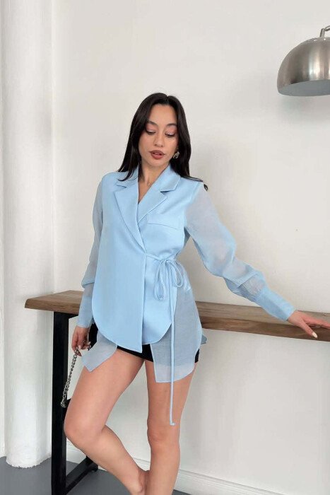 ONE COLOR LACING WAIST WOMAN JACKET LIGHTBLUE/BZ - 2