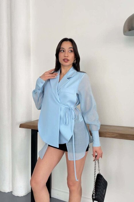 ONE COLOR LACING WAIST WOMAN JACKET LIGHTBLUE/BZ - 4