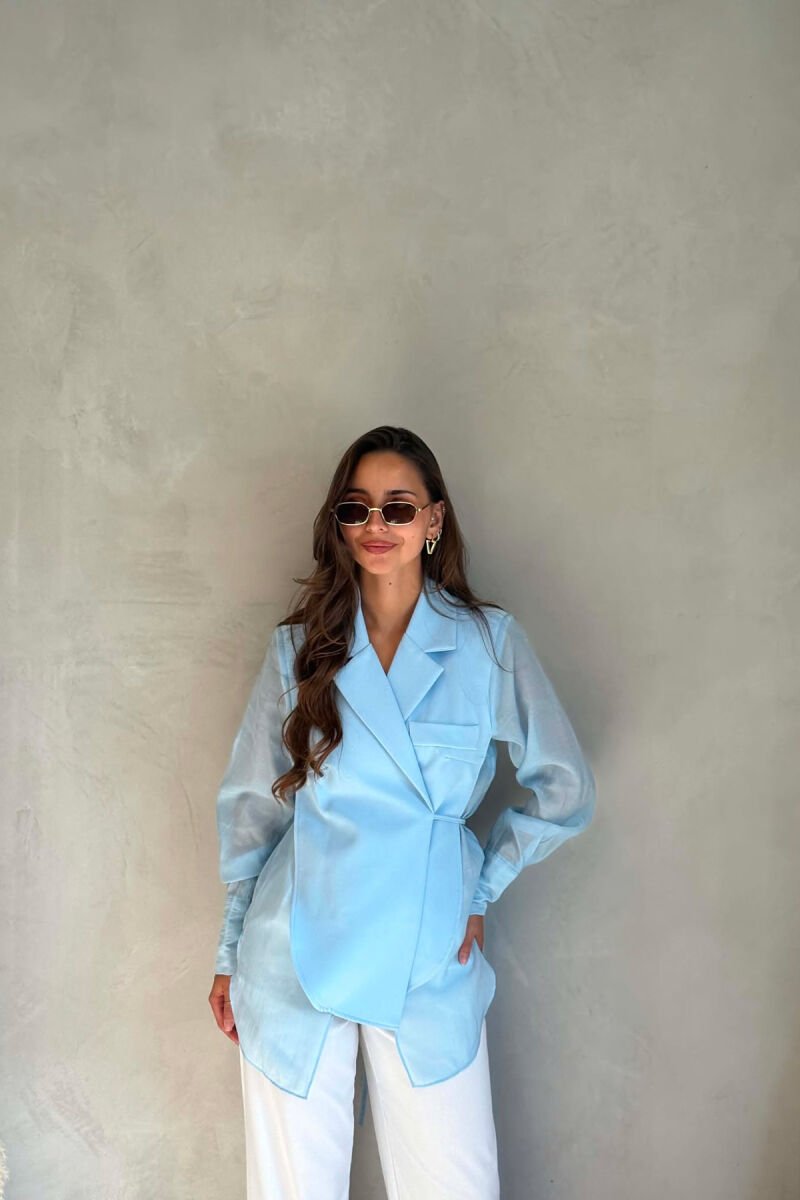 ONE COLOR LACING WAIST WOMAN JACKET LIGHTBLUE/BZ - 1