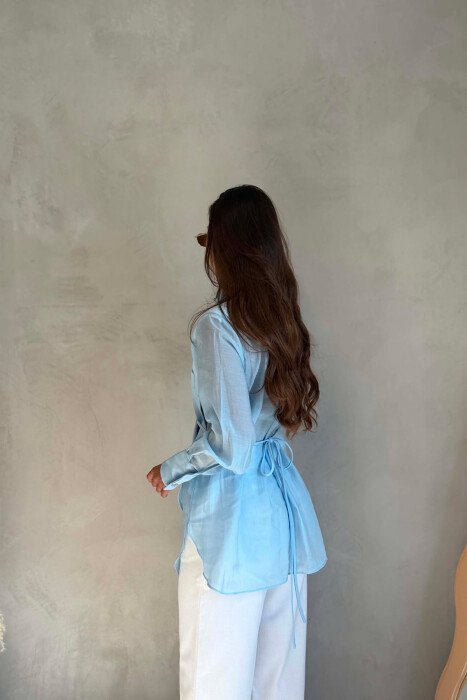 ONE COLOR LACING WAIST WOMAN JACKET LIGHTBLUE/BZ - 4