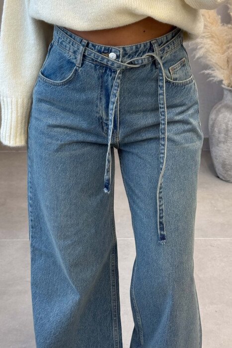 ONE COLOR LACING WAIST WOMAN JEANS BLUE/BLU - 3