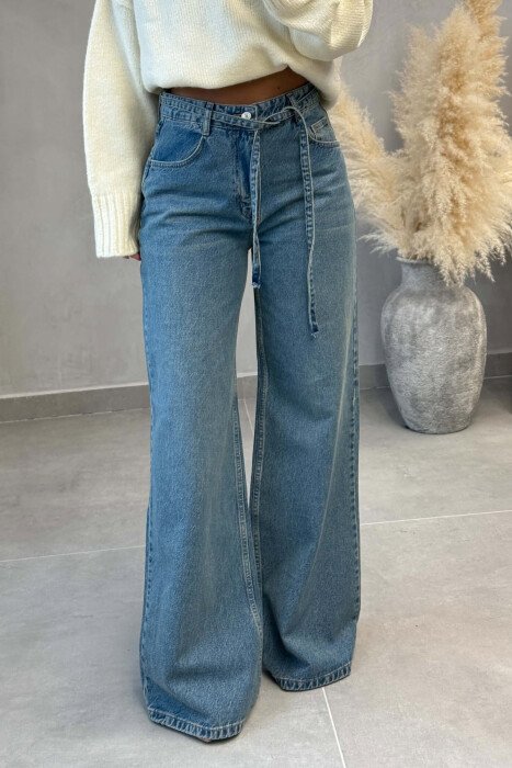 ONE COLOR LACING WAIST WOMAN JEANS BLUE/BLU - 5