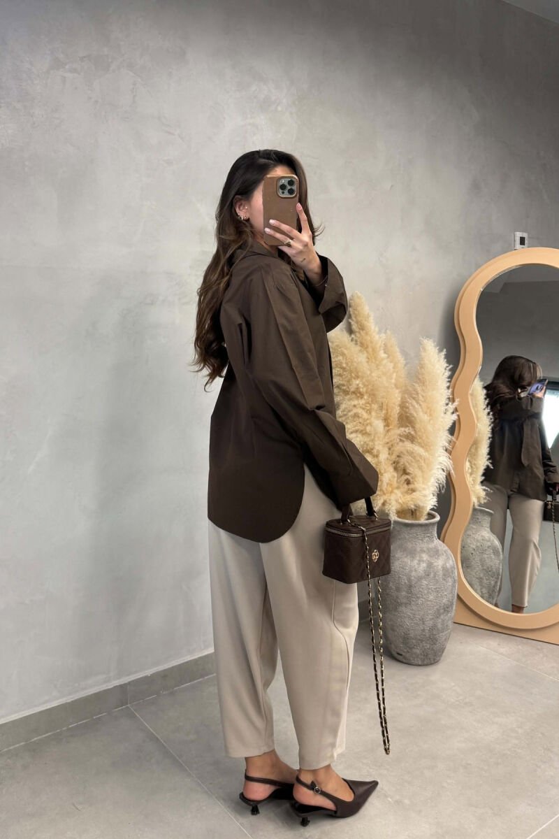 ONE COLOR COLLAR DETAIL WOMAN SHIRT BROWN/KAFE - 3
