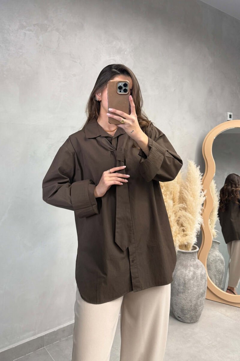 ONE COLOR COLLAR DETAIL WOMAN SHIRT BROWN/KAFE - 4