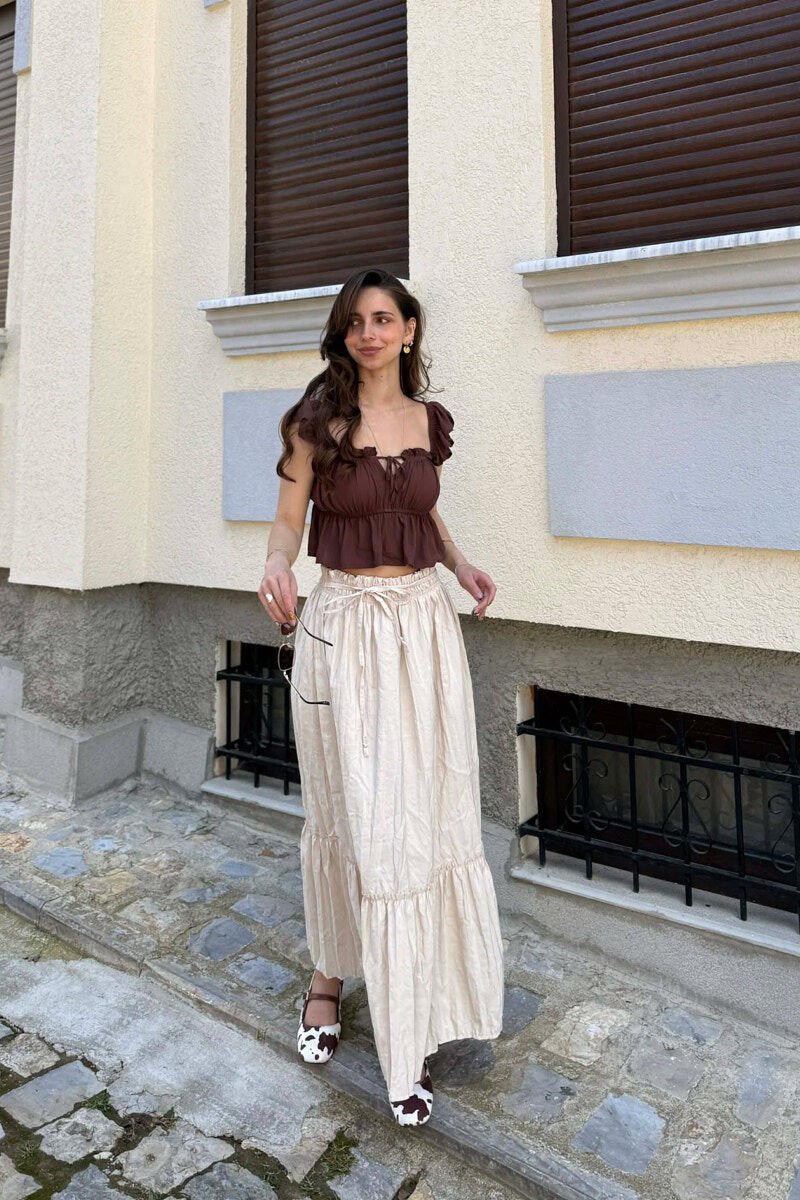 ONE COLOR LACING WAIST WOMAN SKIRT BEIGE/BEZHE - 1