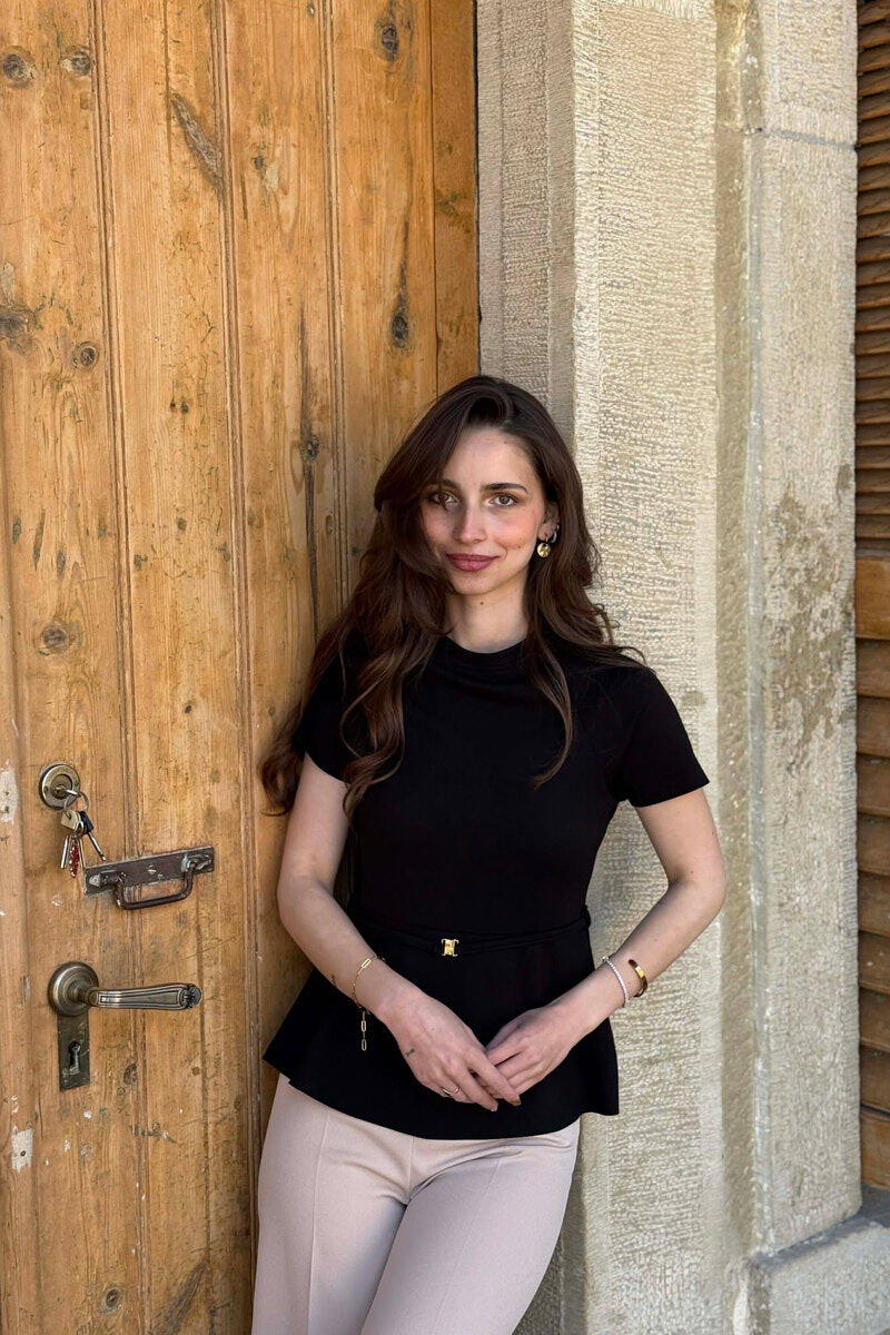 ONE COLOR LACING WAIST WOMAN T-SHIRT BLACK/ E ZEZE - 1