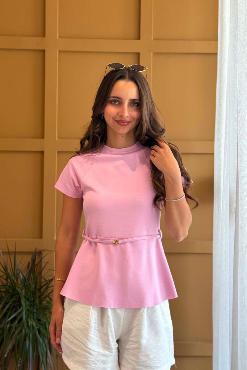 ONE COLOR LACING WAIST WOMAN T-SHIRT PINK/ROZE - 1