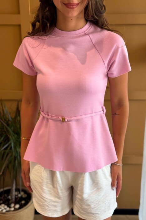 ONE COLOR LACING WAIST WOMAN T-SHIRT PINK/ROZE - 2