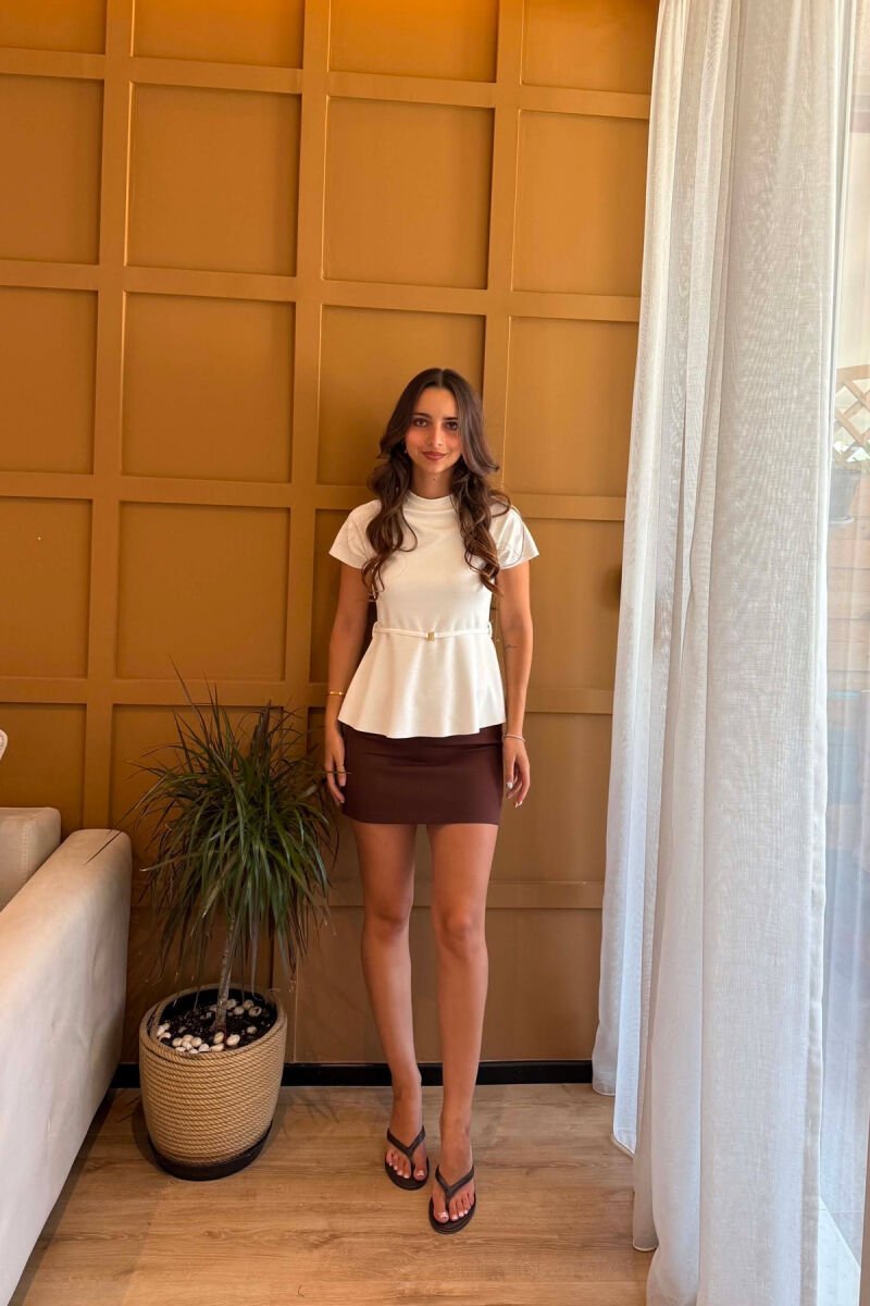 ONE COLOR LACING WAIST WOMAN T-SHIRT WHITE-E BARDHE - 4