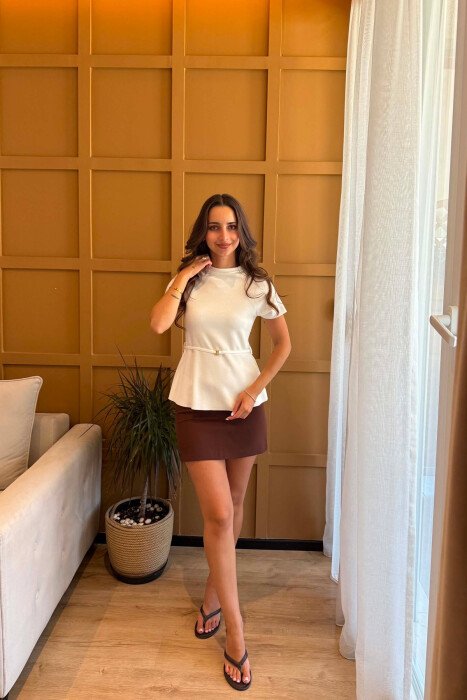 ONE COLOR LACING WAIST WOMAN T-SHIRT WHITE-E BARDHE - 6