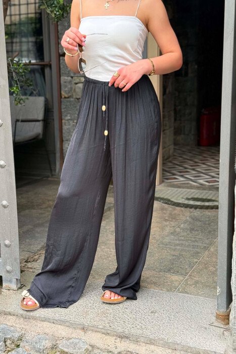 ONE COLOR LACING WAIST WOMAN TROUSERS BLACK/ E ZEZE - 2